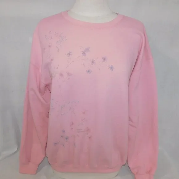 VTG 90s Northern Reflections Womens L Pink Floral Glitter detail  Sweatshirt - Picture 8 of 13